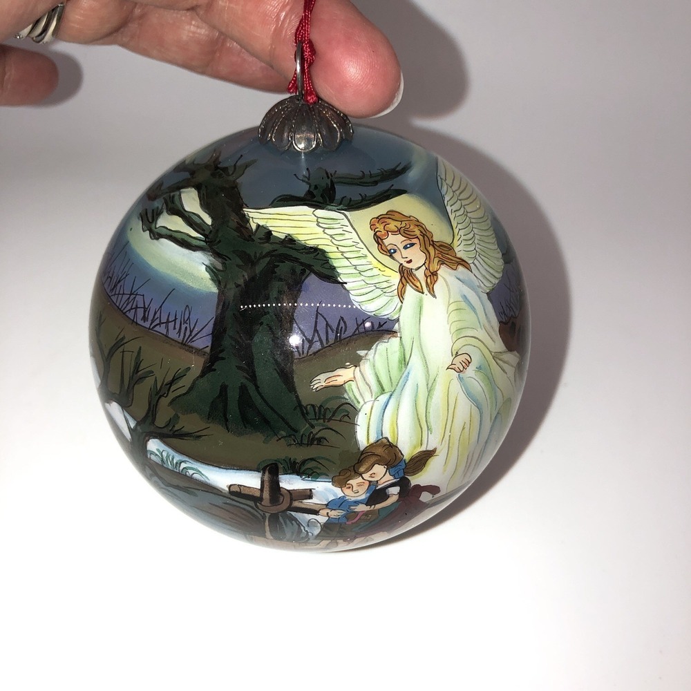 Artline Reverse Painted Glass Ornament Hand Blown Ne'Qwa Inside Painted Angel